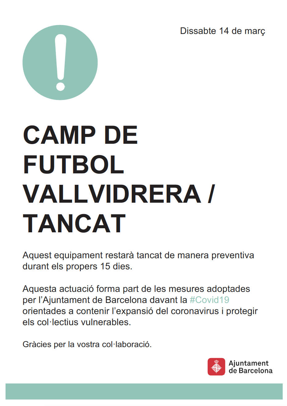 Tancament per fase d’alerta – CFM Vallvidrera